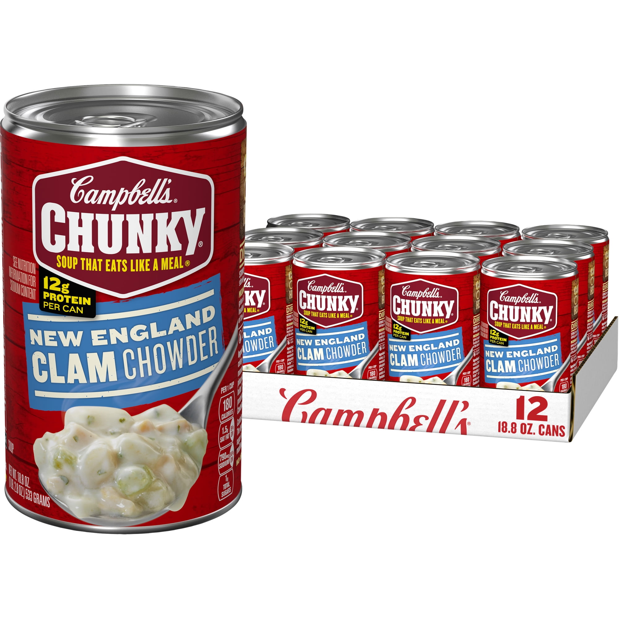 (12 pack) Campbell's Chunky Soup, Ready to Serve New England Clam Chowder, 18.8 oz Can