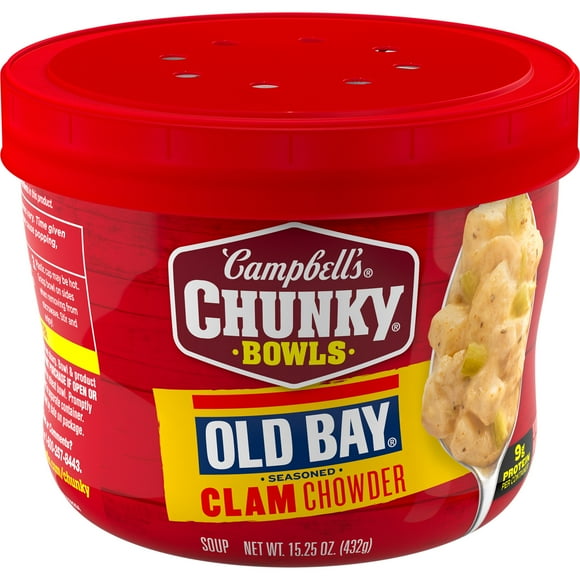 Campbells Chunky Old Bay Seasoned Clam Chowder Soup, 15.25 oz Microwavable Bowl