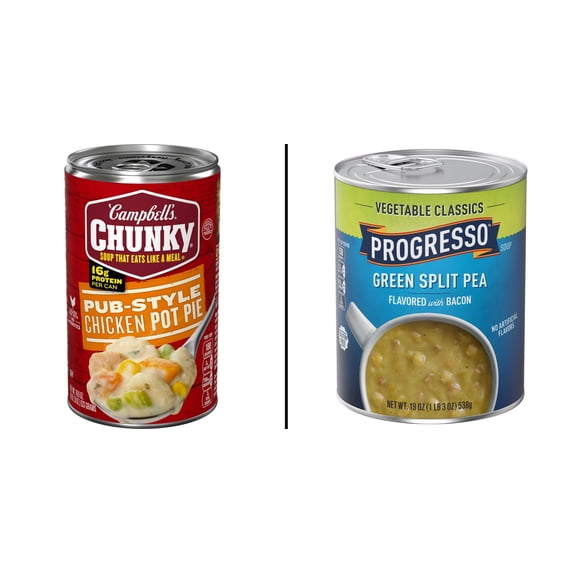 Campbell's Chunky Pub-Style Chicken Pot Pie Soup 18.8 oz & Progresso Vegetable Classics Green Split Pea Soup 19 oz