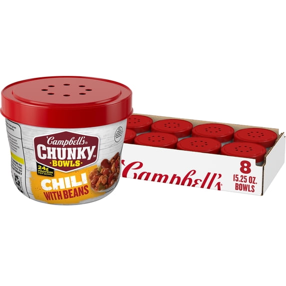 (8 pack) Campbell’s Chunky Chili with Beans, 15.25 oz Microwavable Bowl
