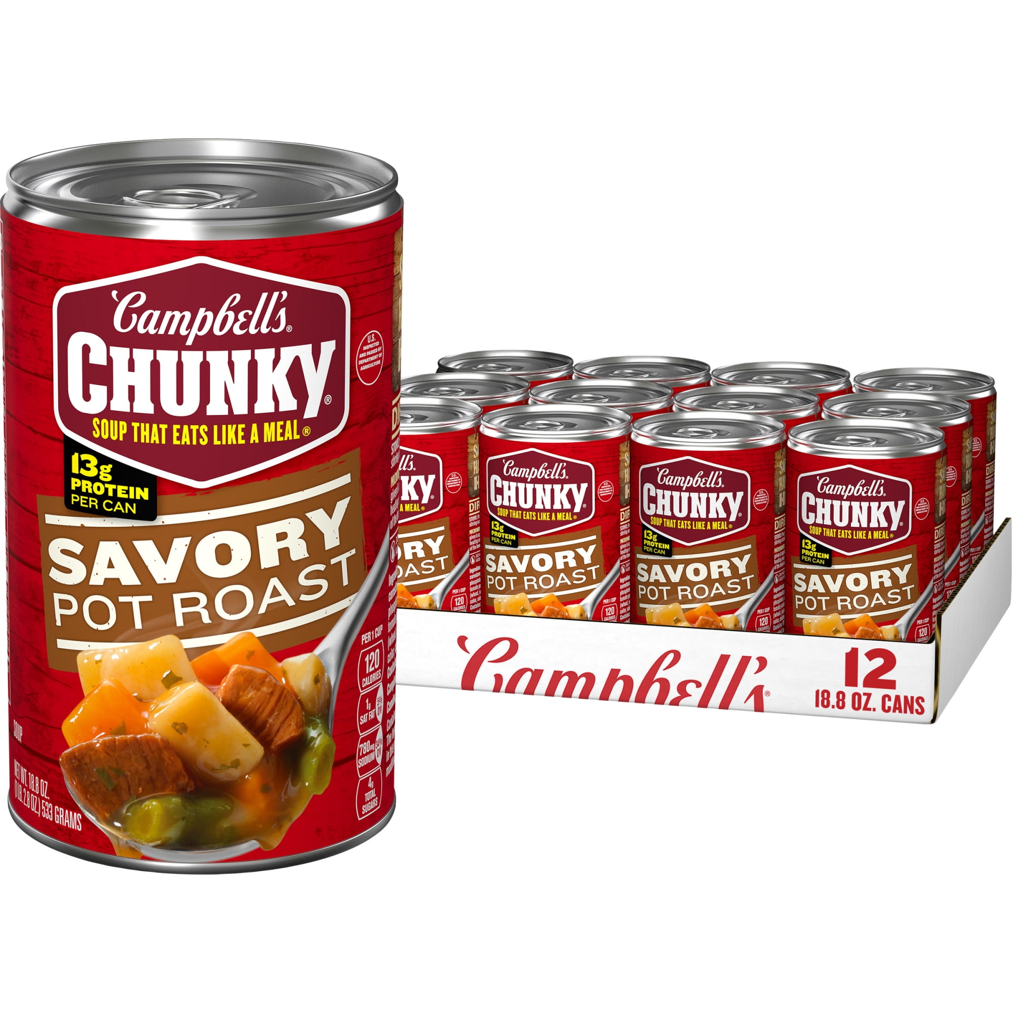 (12 pack) Campbells Chunky Soup, Savory Pot Roast Soup, 18.8 oz Can
