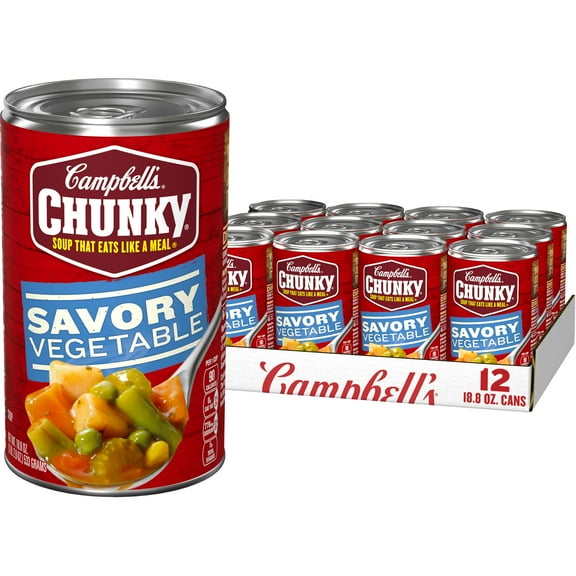 (12 pack) Campbell’s Chunky Soup, Ready to Serve Savory Vegetable Soup, 18.8 oz Can