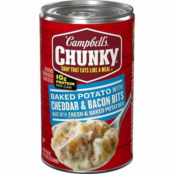 Campbells Chunky Soup, Baked Potato with Cheddar and Bacon Bits Soup 18.8 oz Can (Pack of 7)