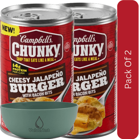 Campbell’s Chunky Soup, Cheesy Jalapeno Burger with Bacon Bits, 18.8 oz Can with White Bowl by ValueNest