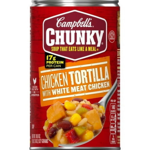 Campbell's Chunky Soup, Chicken Tortilla with White Meat Chicken, 18.6 oz Can, Quantity of 6