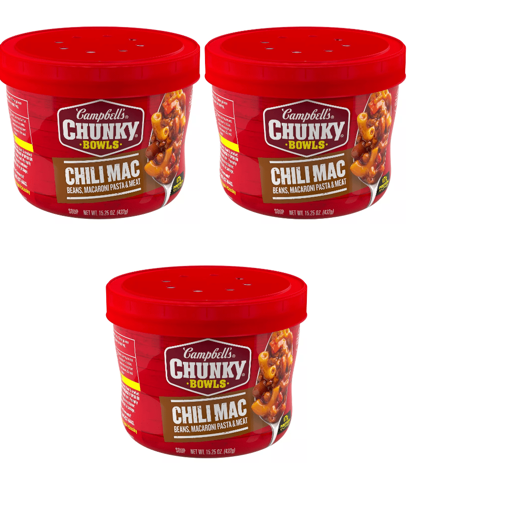 Campbell's Chunky Soup Chili Mac Microwavable Bowl - 15.25oz pack of 3