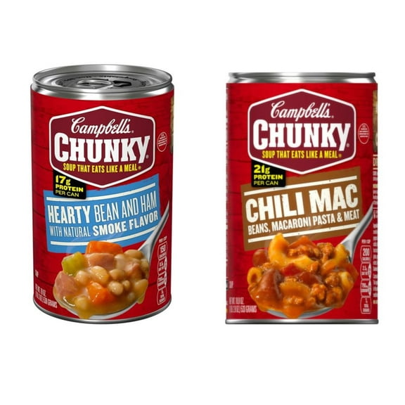 Campbell's Chunky Soup Chili Mac and Hearty Bean With Ham Variety Pack, 18.6 oz, Quantity of 4
