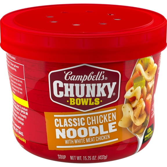 Campbell’s Chunky Soup, Classic Chicken Noodle Soup, 15.25 oz Microwavable Bowl