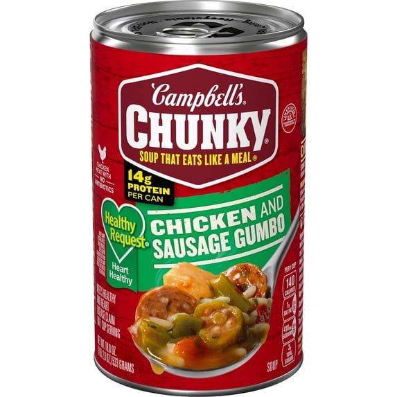 Campbell's Chunky Soup, Healthy Request Chicken and Sausage Gumbo, 18.8 oz Can, (Pack of 6)