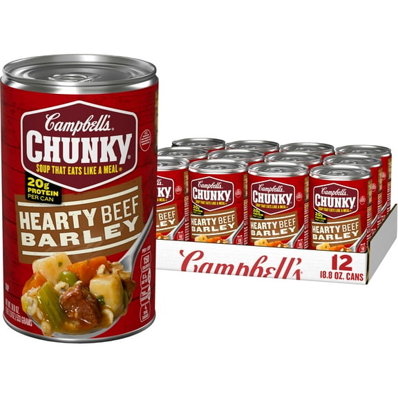 (12 pack) Campbell's Chunky Soup, Ready to Serve Hearty Beef and Barley Soup, 18.8 oz Can