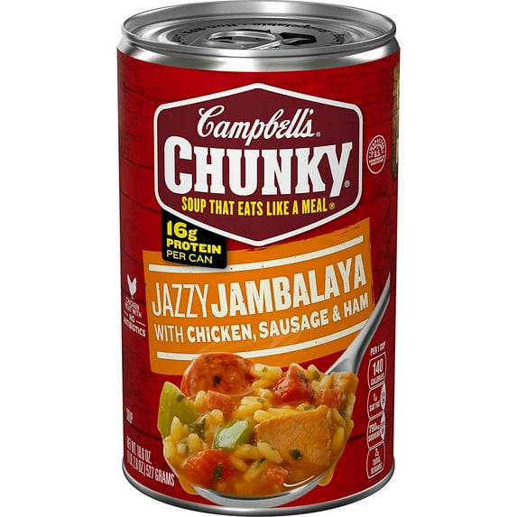 Campbell's Chunky Soup, Jazzy Jambalaya With Chicken, Sausage And Ham, 18.6 oz, Quantity of 12