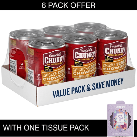 Campbell's Chunky Soup, Ready to Eat Chicken Corn Chowder Soup, 18.8 oz Cans