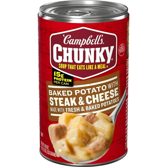 Campbell's Chunky Soup, Ready to Serve Baked Potato with Steak and Cheese Soup, 18.8 oz Can, (Pack of 2)