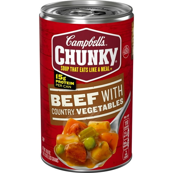 Campbells Chunky Soup, Ready to Serve Beef Soup with Country Vegetables, 18.8 oz Can, (Pack of 6)