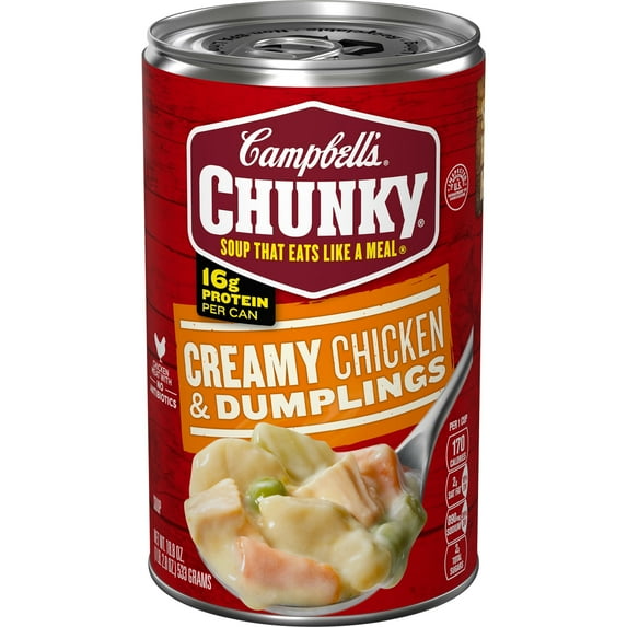 Campbell's Chunky Soup, Ready to Serve Creamy Chicken and Dumplings Soup, 18.8 oz Can, (Pack of 6)