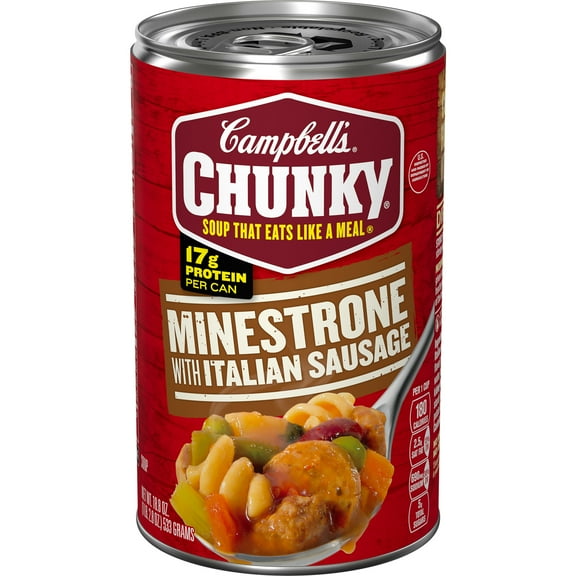 Campbell’s Chunky Soup, Ready to Serve Minestrone with Italian Sausage Soup, 18.8 oz Can