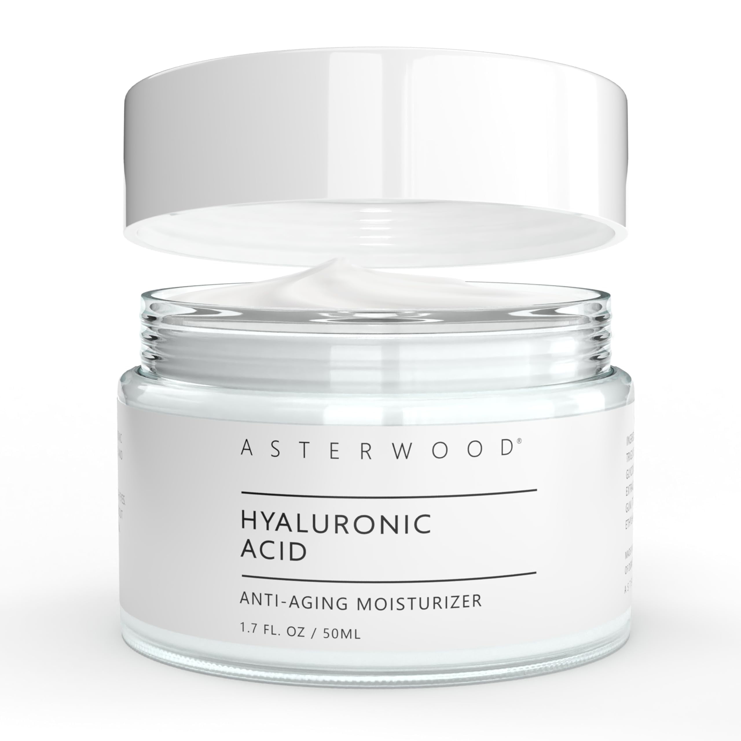 Asterwood Hyaluronic Acid Moisturizer - Anti-Aging, Wrinkle Reducing, Moisturizing, Hydrating - Fragrance-Free, Non-Comedogenic - 1.7 fl oz