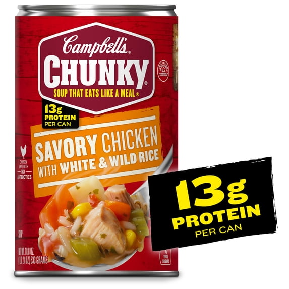 Campbell's Chunky Soup, Ready to Serve Savory Chicken with White and Wild Rice Soup, 18.8 oz Can