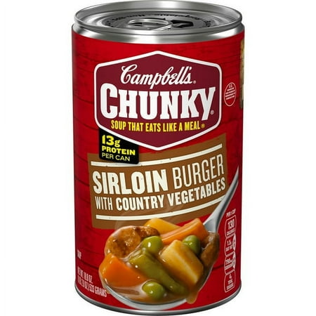 Campbellâs Chunky Soup, Ready to Serve Sirloin Burger With Country Vegetable Beef Soup, 18.8 Oz Can, Quantity of 8