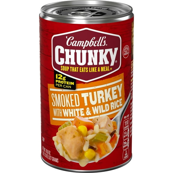 Campbells Chunky Soup, Ready to Serve Smoked Turkey with White and Wild Rice Soup, 18.6 oz Can, (Pack of 4)