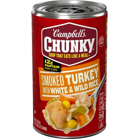 Campbell’s Chunky Soup, Ready to Serve Smoked Turkey with White and Wild Rice Soup, 18.6 oz Can