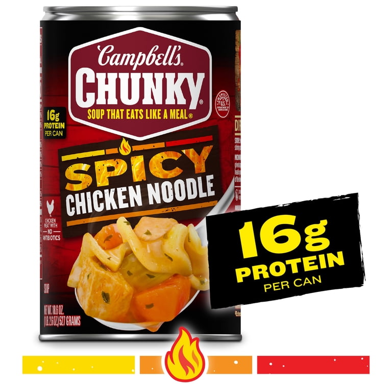 Chunky Spicy Chicken Noodle Soup, 18.6 oz Can, High Protein