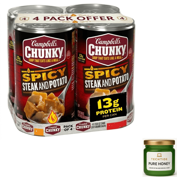 Campbell's Chunky Soup, Spicy Steak and Potato Soup, 18.8 oz Can (4 Pack)