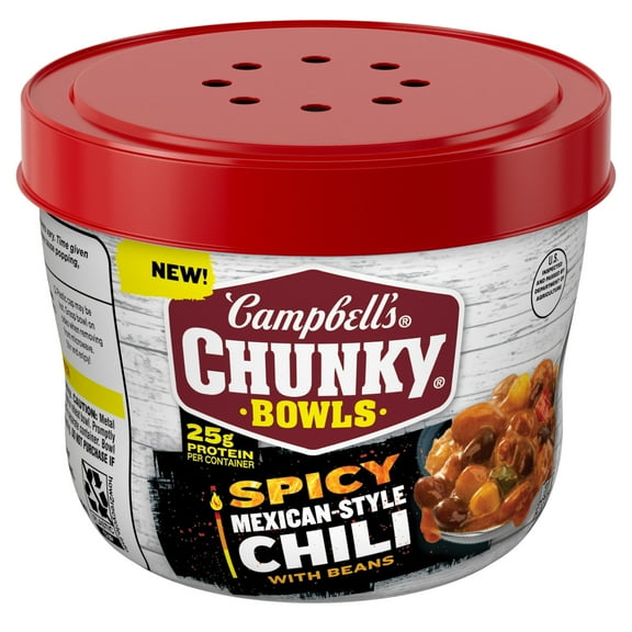 Campbells Chunky Spicy Mexican-Style Chili with Beans, 15.25 oz Bowl