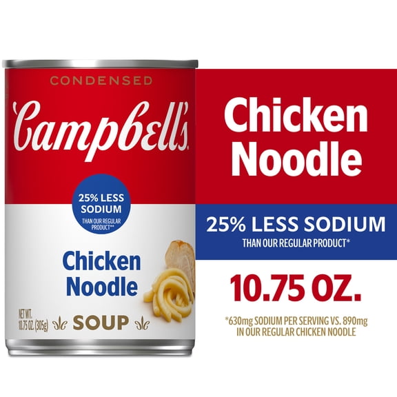 Campbell’s Condensed 25% Less Sodium Chicken Noodle Soup, 10.75 oz Can