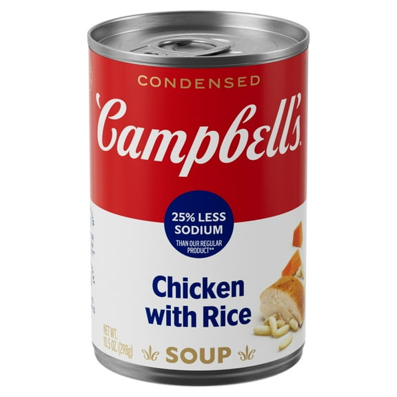 Campbell’s Condensed 25% Less Sodium Chicken and Rice Soup, 10.5 oz Can