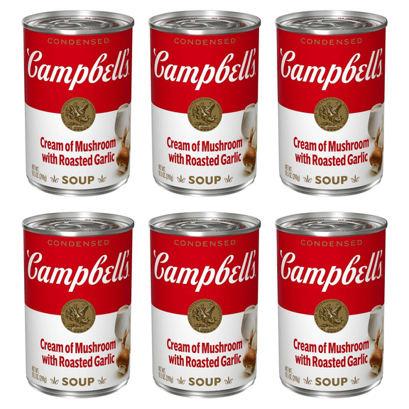 Campbell's Condensed 25% Less Sodium Cream of Mushroom Soup, 10.5 oz Can (Pack of 6)