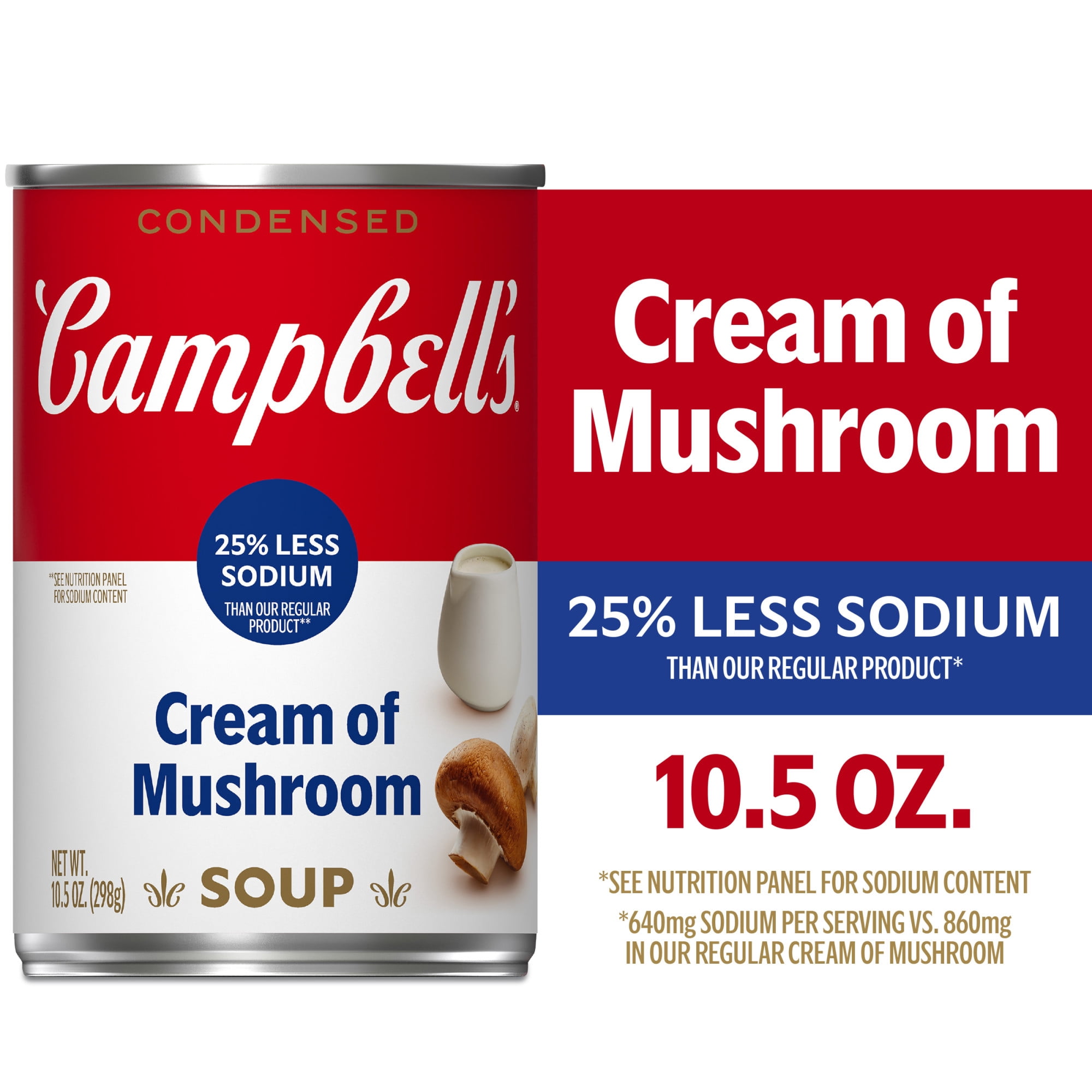 Campbell's, Cream of Mushroom Soup, Less Sodium, 10.5 oz Can