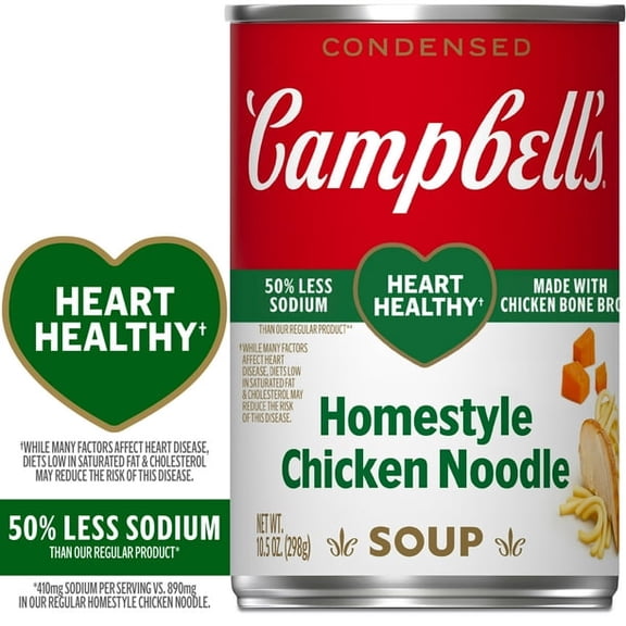 Campbell’s Condensed Heart Healthy Homestyle Chicken Noodle Soup, 50% Less Sodium, 10.5 oz Can-3Pack