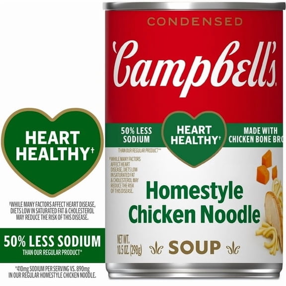 Campbells Condensed Heart Healthy Homestyle Chicken Noodle Soup 50% Less Sodium 10.5 oz Can (Pack of 7)