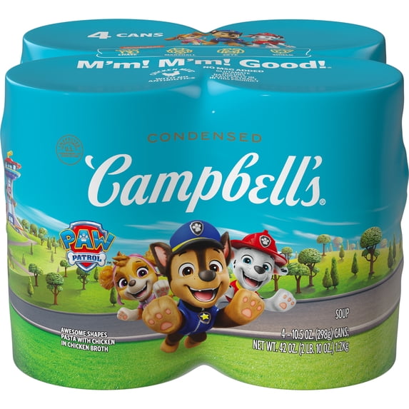 Campbell’s Condensed Kids Soup, Paw Patrol Awesome Shapes Pasta with Chicken in Chicken Broth, 10.5 oz Can, 4 Count