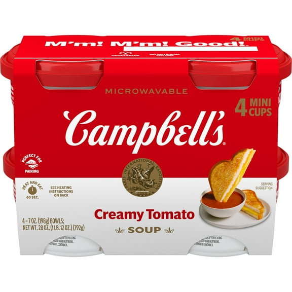 Campbell's Creamy Tomato Soup, 7 oz. Microwavable Bowl (Pack of 4)