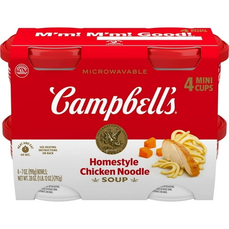 Campbell's Homestyle Chicken Noodle Soup Microwavable Mini Cups - 28oz/4pk - Pack of 2