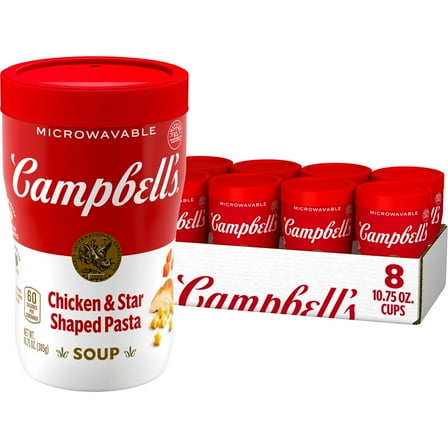 (8 pack) Campbell’s Sipping Soup, Chicken Soup with Star-Shaped Pasta, 10.75 oz Microwavable Cup