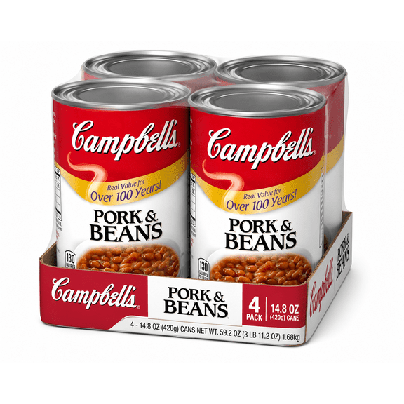 Campbell's Pork & Beans, 14.8 oz Cans, Ready-to-Eat Beans in Tomato Sauce, 4 Pack