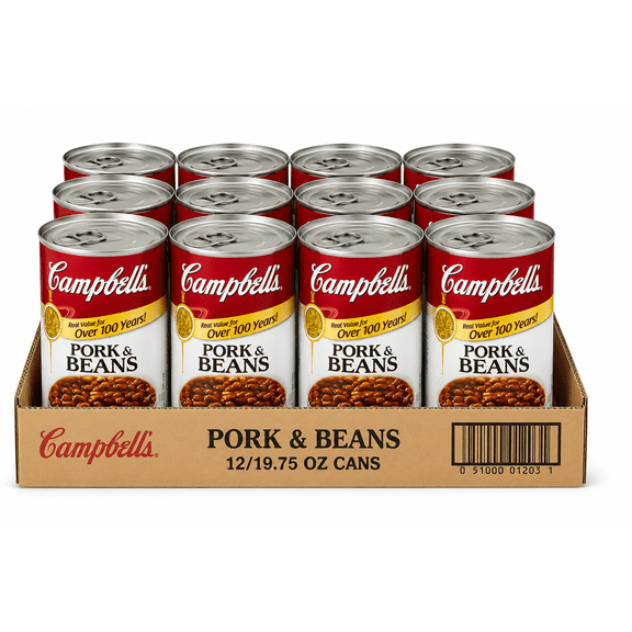 Campbell's Pork & Beans 19.75 oz Cans, Case of 12, Ready to Eat Beans in Tomato Sauce for BBQ, Side Dishes & Pantry Meals