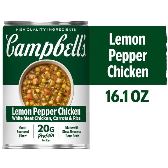 Campbell's Protein Lemon Pepper Chicken Soup, 16.1 oz Can, Ready-to-Eat