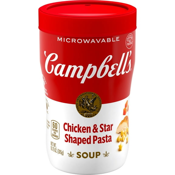 Campbell’s Sipping Soup, Chicken Soup with Star-Shaped Pasta, 10.75 oz Microwavable Cup