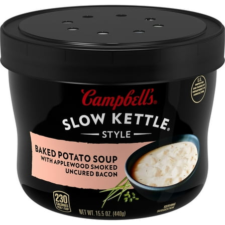 Campbell's Slow Kettle Style Baked Potato Soup with Applewood Smoked Uncured Bacon, 15.5 oz Microwavable Bowl
