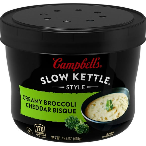 Campbell's Slow Kettle Style Creamy Broccoli Cheddar Bisque Soup Microwaveable Bowl - 15.5oz - Pack of 2