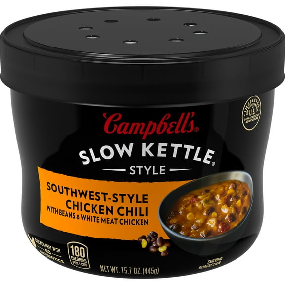 Campbell's Slow Kettle Style Southwest-Style Chicken Chili with Beans and White Meat Chicken, 15.7 oz Microwavable Bowl