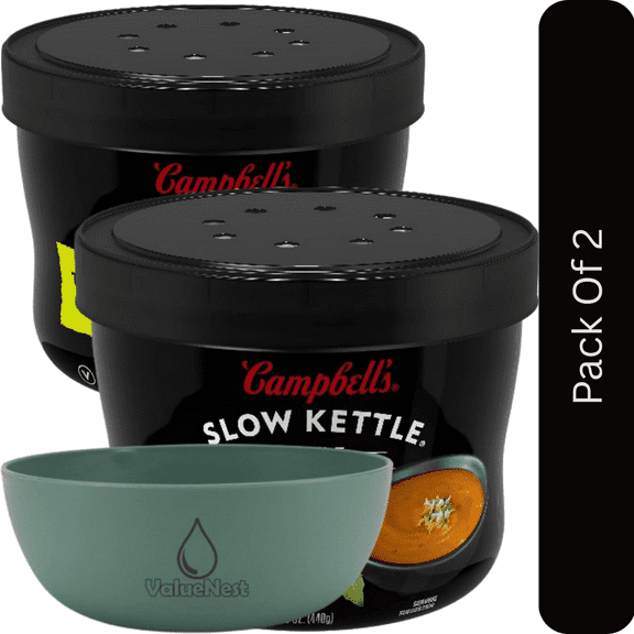 Campbells Slow Kettle Style Tomato & Sweet Basil Bisque, 15.5 oz Microwavable Bowl with olive green bowl by ValueNest