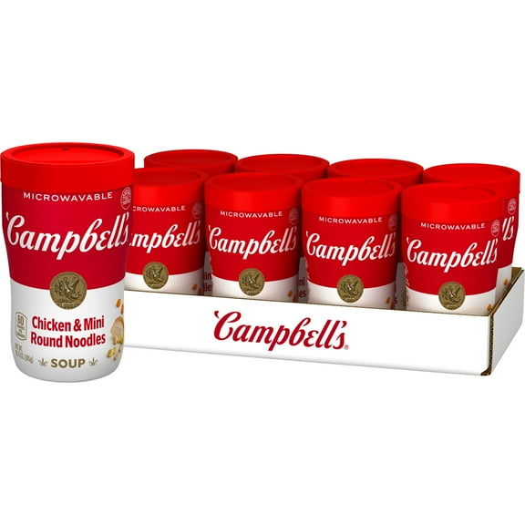 (8 pack) Campbell's Sipping Soup, Chicken & Mini Round Noodle Soup, 10.75 oz Microwavable Cup