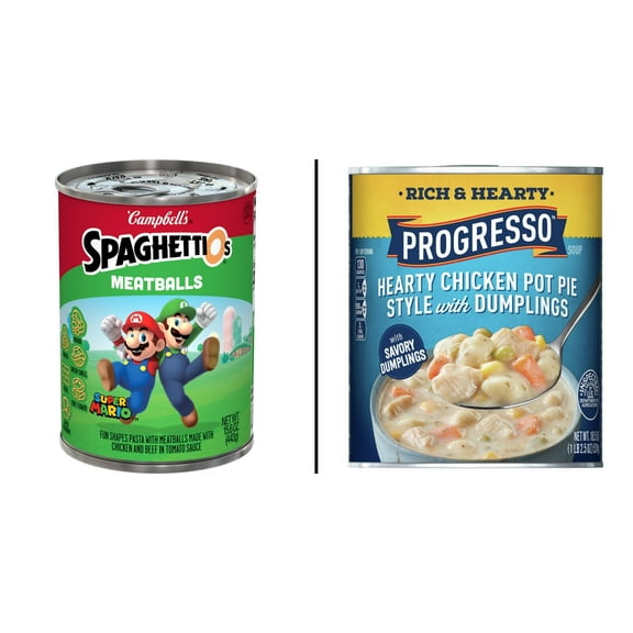 Campbell's SpaghettiOs with Meatballs Super Mario 15.6 oz & Progresso Hearty Chicken Pot Pie 18.5 oz