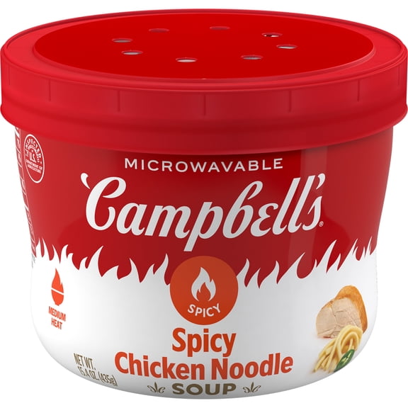 Campbell’s Soup, Spicy Chicken Noodle Soup, 15.4 oz Microwavable Bowl