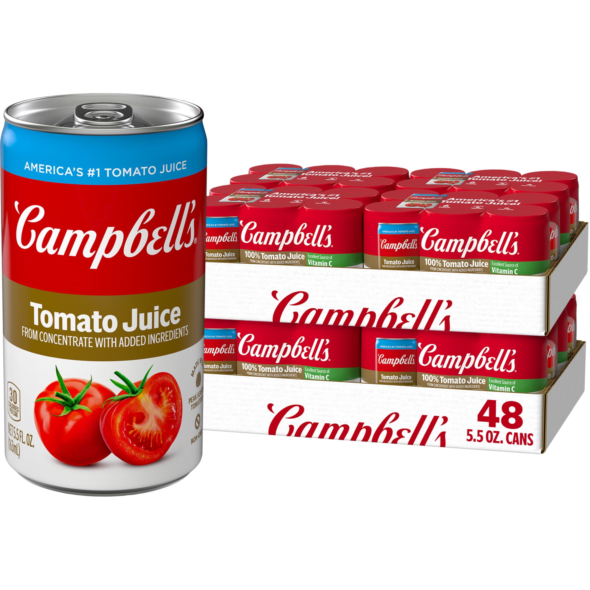 (8 pack) Campbell's 100% Tomato Juice, 5.5 fl oz Can, 6 Count